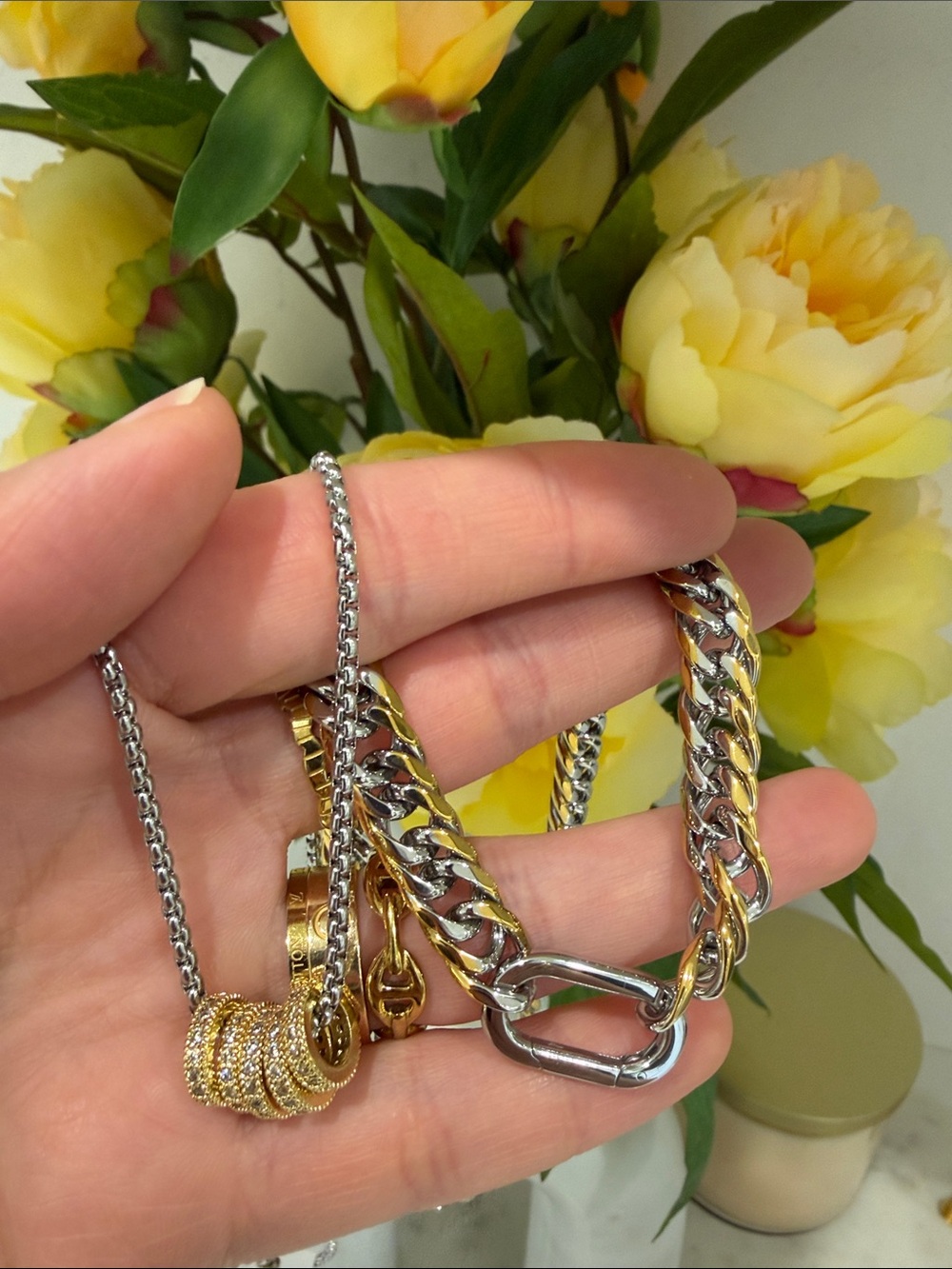 Mixed Metal Double-Layer Necklace in Silver and Gold - Picture 7 of 10